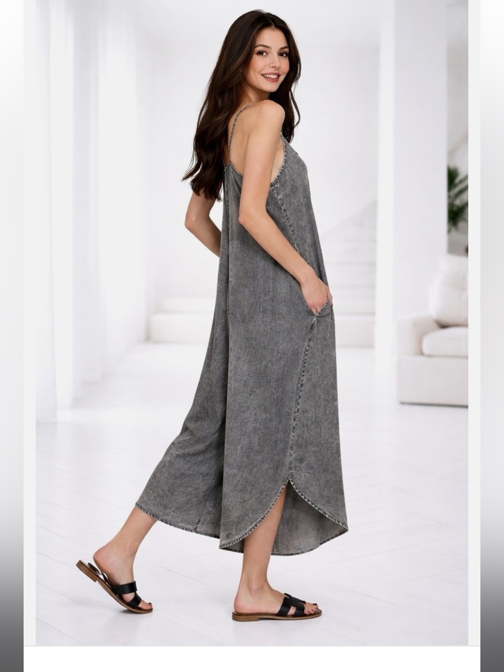 Zenana Acid-Washed Sleeveless Wide Leg Lounge Jumpsuit - Picture 2 of 3